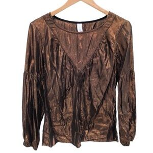 Anthropologie Amadi Top Copper Party Sz XS Gold Shiny Lurex